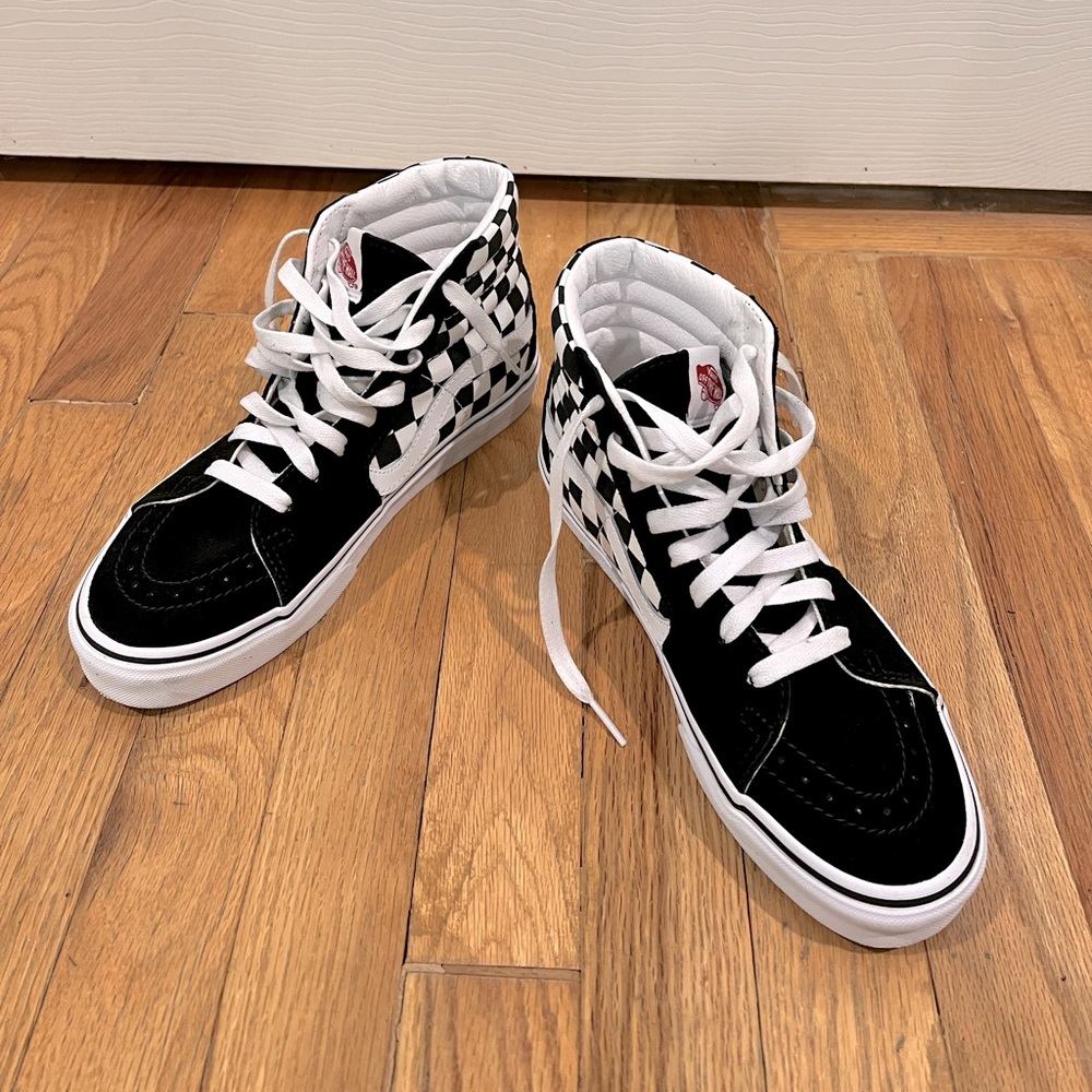 Custom Black and White Checkered Vans sk8 hi